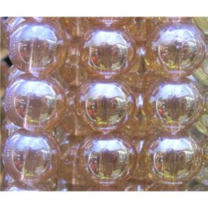 round glass crystal beads, orange electroplated, approx 12mm dia, 15 inches [GSBFRD41-12MM]