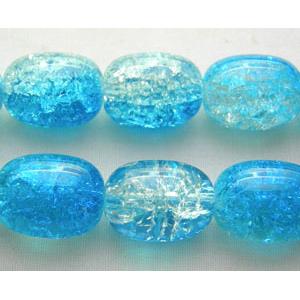 Crackle Glass Beads, barrel, blue, 12x16mm, 50pcs per st [GSC12X16MM15]