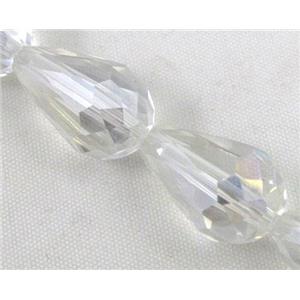 chinese crystal glass bead, faceted teardrop, AB color, approx 12x18mm [GSFD20]