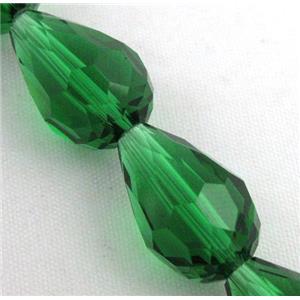 chinese crystal glass bead, faceted teardrop, green, approx 12x18mm [GSFD21]