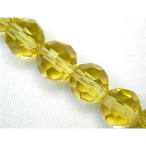 hand-cutting Chinese Crystal Glass Beads, faceted round, yellow, 8mm dia, 42pcs per st [GSFRHC50-8MM]