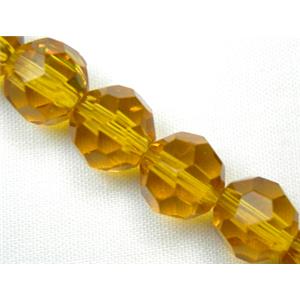 hand-cutting Chinese Crystal Glass Beads, faceted round, topaz, 6mm dia, 52pcs per st [GSFRHC52-6MM]