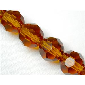 hand-cutting Chinese Crystal Glass Beads, faceted round, red coffee, 6mm dia, 52pcs per st [GSFRHC55-6MM]