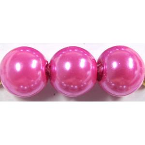 Round Glass Pearl Beads, hotpink, 10mm dia,85 beads/strand [GSHX26-10MM]