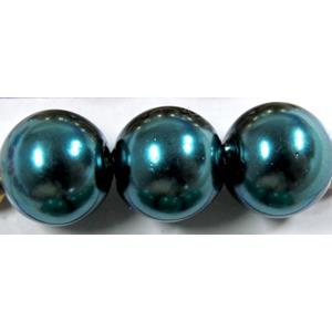 Round Glass Pearl Beads, peacock-blue, 10mm dia,85 beads/strand [GSHX37-10MM]