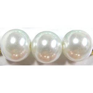 Round Glass Pearl Beads, white, 4mm dia,210 beads/strand [GSHX48-4MM]