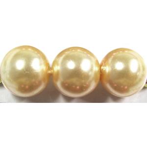 Round Glass Pearl Beads, yellow, 14mm dia, 60 beads/strand [GSHX58-14MM]