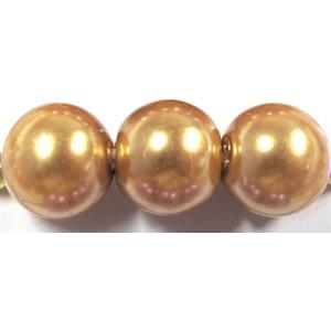 Round Glass Pearl Beads, golden, 4mm dia,210 beads/strand [GSHX63-4MM]
