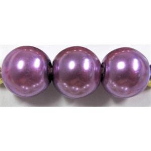round Glass Pearl Beads, purple, 8mm dia, 110 beads/strand [GSHX64-8MM]