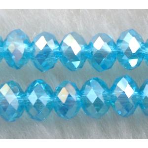 Chinese Glass Crystal Beads, faceted fondelle, aqua AB-color, 2x3mm [GSICC01C23AB-2X3MM]