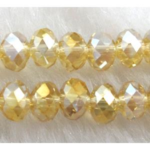 Chinese Crystal Beads, Faceted Rondelle, gold champagne AB color, 6mm dia, 100 pcs per st [GSICC01C29AB]