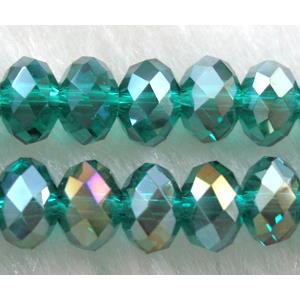 Chinese Glass Crystal Beads, faceted rondelle, peacock-blue AB-color, 8mm dia, 72pcs per st [GSICC01C33AB-8MM]