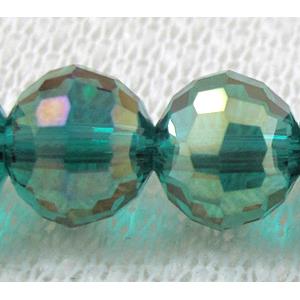 Crystal Glass Beads, faceted round, peacock-blue, AB-Color, approx 10mm dia, 72pcs per st [GSICC05C03-10MM]