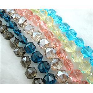 Crystal Glass Beads, faceted hexagon, Mix color, 16mm dia, 40pcs per st [GSICC08MIX]