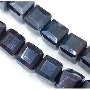 Chinese crystal glass bead, faceted cube, black, approx 6x6x6mm, 100pcs per st [GSICC112]