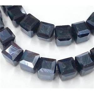 Chinese crystal glass bead, faceted cube, hematite, approx 6x6x6mm, 100pcs per st [GSICC113]