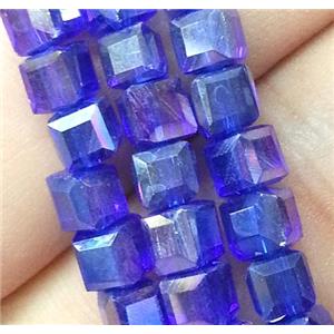 Chinese crystal glass bead, faceted cube, blue AB color, approx 4x4x4mm, 100pcs per st [GSICC115-4MM]