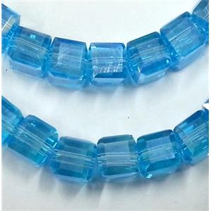 Chinese crystal glass bead, faceted cube, blue, approx 4x4x4mm, 100pcs per st [GSICC116-4MM]
