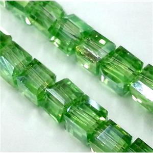 Chinese crystal glass bead, faceted cube, green, approx 6x6x6mm, 100pcs per st [GSICC117]