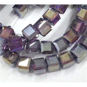 Chinese crystal glass bead, faceted cube, purple AB color, approx 4x4x4mm, 100pcs per st [GSICC120-4MM]