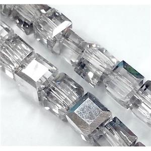 Chinese crystal glass bead, faceted cube, half silver plated, approx 4x4x4mm, 100pcs per st [GSICC121-4MM]