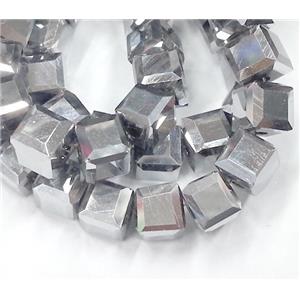 Chinese crystal glass bead, faceted cube, silver plated, approx 6x6x6mm, 100pcs per st [GSICC122]