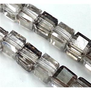 Chinese crystal glass bead, faceted cube, grey and half silver plated, approx 4x4x4mm, 100pcs per st [GSICC123-4MM]