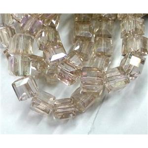 Chinese crystal glass bead, faceted cube, silver champagne, approx 6x6x6mm, 100pcs per st [GSICC125]