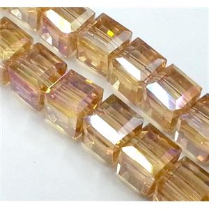 Chinese crystal glass bead, faceted cube, gold champagne, approx 6x6x6mm, 100pcs per st [GSICC126]