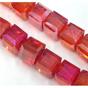 Chinese crystal glass bead, faceted cube, red AB color, approx 4x4x4mm, 100pcs per st [GSICC127-4MM]