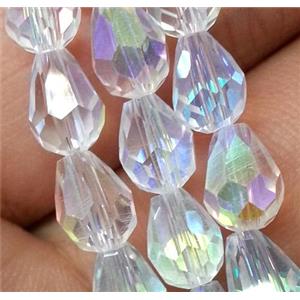 Chinese crystal glass bead, faceted teardrop, white AB color, approx 5x7mm, 72pcs per st [GSICC129-5X7MM]