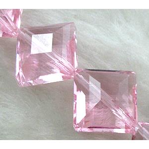 Crystal Glass Beads, faceted square, corner-drilled, Pink, 18x18mm, 20pcs per st [GSICC12C01]
