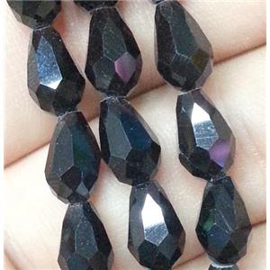 Chinese crystal glass bead, faceted teardrop, black, approx 10x15mm, 50pcs per st [GSICC130-10X15MM]