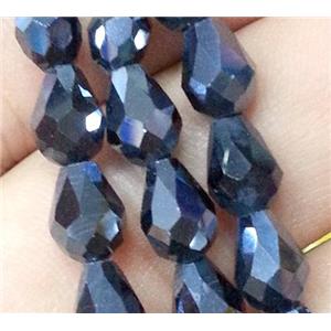 Chinese crystal glass bead, faceted teardrop, hematite, approx 10x15mm, 50pcs per st [GSICC131-10X15MM]