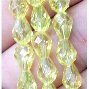 Chinese crystal glass bead, faceted teardrop, yellow ab color, approx 10x15mm, 50pcs per st [GSICC133-10X15MM]