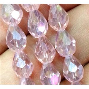 Chinese crystal glass bead, faceted teardrop, pink AB color, approx 5x7mm, 72pcs per st [GSICC142-5X7MM]