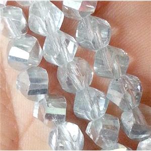 Chinese crystal glass bead, swiring cut, half silver plated, approx 6mm dia, 100pcs per st [GSICC144-6MM]