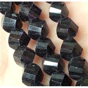 Chinese crystal glass bead, swiring cut, black, approx 6mm dia, 100pcs per st [GSICC145-6MM]