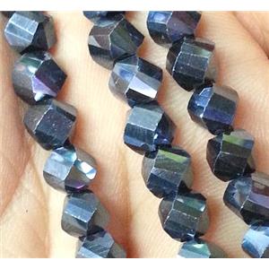 Chinese crystal glass bead, swiring cut, black hematite, approx 6mm dia, 100pcs per st [GSICC146-6MM]