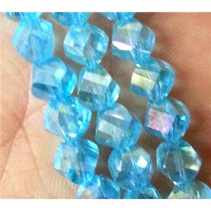 Chinese crystal glass bead, swiring cut, aqua AB color, approx 6mm dia, 100pcs per st [GSICC148-6MM]