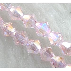 Chinese Crystal Beads, Faceted bicone, pink AB color, 4mm dia, 120pcs per st [GSICC14C02AB]