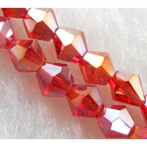 Chinese Crystal Beads, Faceted bicone, red AB color, 4mm dia, 120pcs per st [GSICC14C04AB]