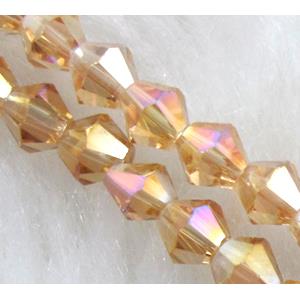 Chinese Crystal Beads, Faceted bicone, gold AB color, 4mm dia, 120pcs per st [GSICC14C06AB]