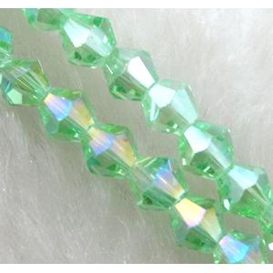 Chinese Crystal Beads, Faceted bicone, light green AB color, 4mm dia, 120pcs per st [GSICC14C08AB]