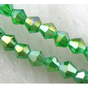 Chinese Crystal Beads, Faceted bicone, green AB color, 4mm dia, 120pcs per st [GSICC14C09AB]