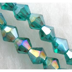 Chinese Crystal Beads, Faceted bicone, peacock green AB color, 4mm dia, 120pcs per st [GSICC14C10AB]