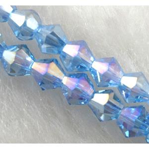 Chinese Crystal Beads, Faceted bicone, light blue AB color, 4mm dia, 120pcs per st [GSICC14C12AB]