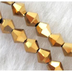 Chinese Crystal Beads, Faceted bicone, golden plated, 4mm dia, 120pcs per st [GSICC14C17]