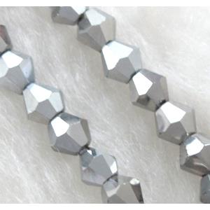 Chinese Crystal Beads, Faceted bicone, silver plated, 4mm dia, 120pcs per st [GSICC14C18]
