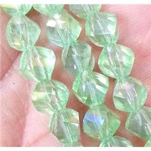 Chinese crystal glass bead, swiring cut, lt.green AB color, approx 4mm dia, 150pcs per st [GSICC150-4MM]